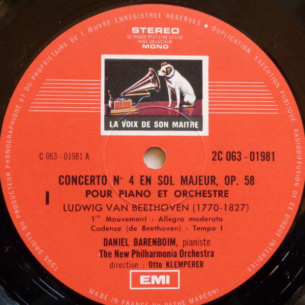 Ludwig Van Beethoven - Daniel Barenboim, Otto Klemperer, New Philharmonia Orchestra : Concerto N°4 En Sol Majeur, Op. 58  (LP)