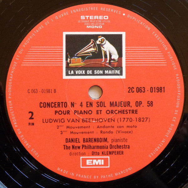 Ludwig Van Beethoven - Daniel Barenboim, Otto Klemperer, New Philharmonia Orchestra : Concerto N°4 En Sol Majeur, Op. 58  (LP)