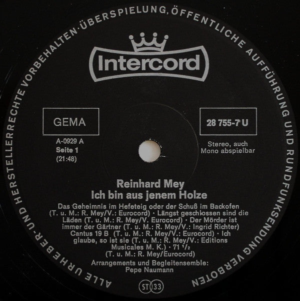 Reinhard Mey : Ich Bin Aus Jenem Holze (LP, Album, Bla)