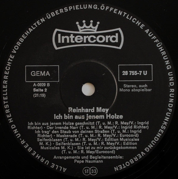 Reinhard Mey : Ich Bin Aus Jenem Holze (LP, Album, Bla)
