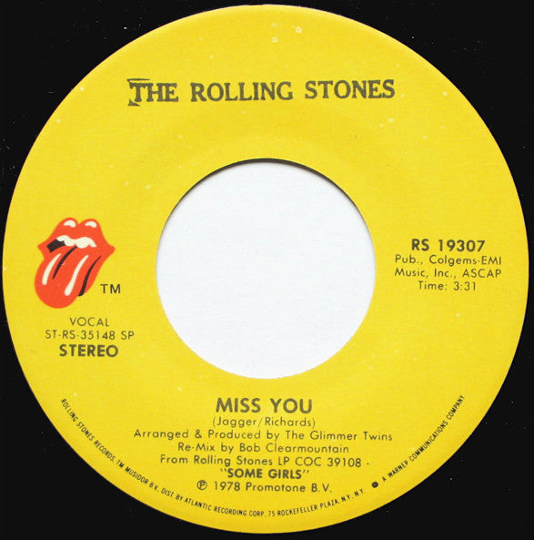 The Rolling Stones : Miss You (7", Single, Spe)