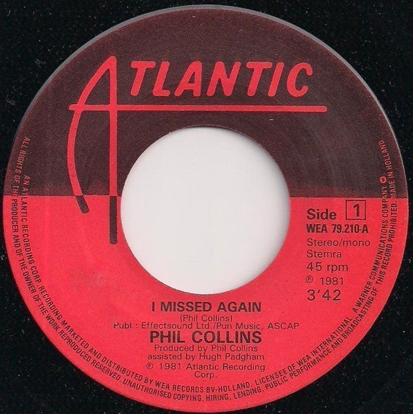 Phil Collins : I Missed Again (7", Single)