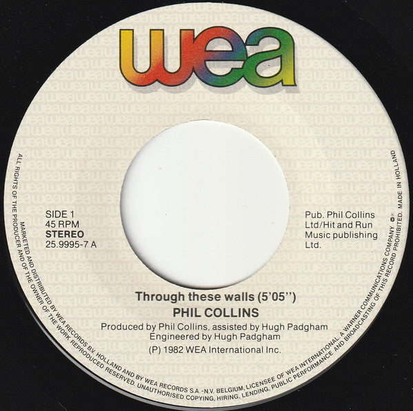 Phil Collins : Thru' These Walls (7", Single)