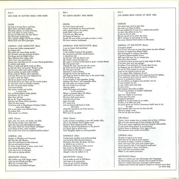 Johann Sebastian Bach - Edith Mathis ∙ Anna Reynolds ∙ Peter Schreier ∙ Dietrich Fischer-Dieskau ∙ Theo Adam ∙ Münchener Bach-Chor ∙ Münchener Bach-Orchester ∙ Karl Richter : Kantaten: Ich Hab In Gottes Herz Und Sinn, BWV 92 • Erhalt Uns, Herr, Bei Deinem Wort, BWV 126 (LP, Album)