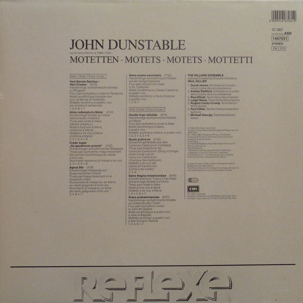 John Dunstable / The Hilliard Ensemble : Motets / Motetten (LP, Album, Gat)