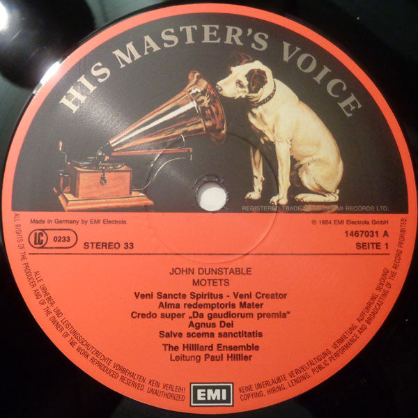 John Dunstable / The Hilliard Ensemble : Motets / Motetten (LP, Album, Gat)