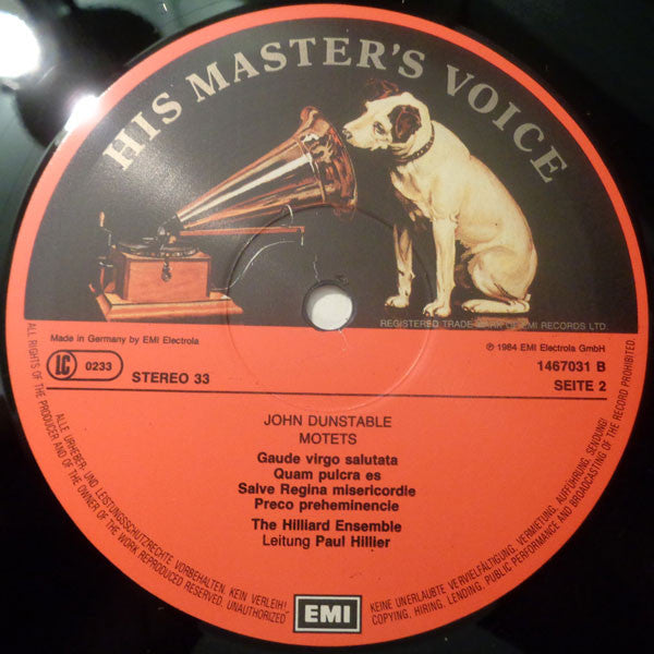 John Dunstable / The Hilliard Ensemble : Motets / Motetten (LP, Album, Gat)