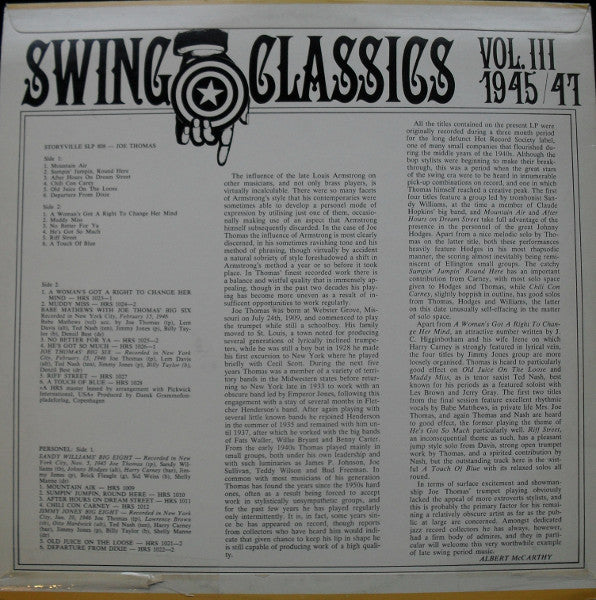 Joe Thomas (4) : Swing Classics Vol. III 1945/47- Giants Of Small Band Swing, Vol. 3 (LP, Comp, Mono)