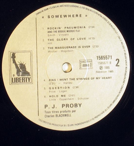 P.J. Proby : Somewhere (LP, Album, RE)