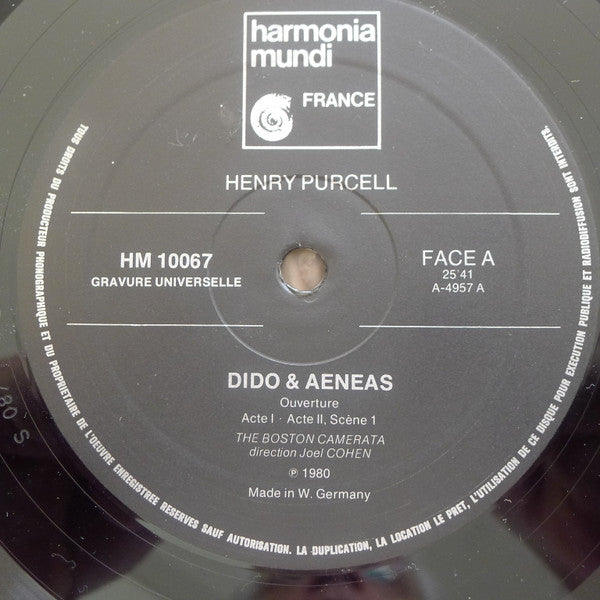 Henry Purcell, Boston Camerata / Joel Cohen (3) :  Dido & Aeneas (LP)