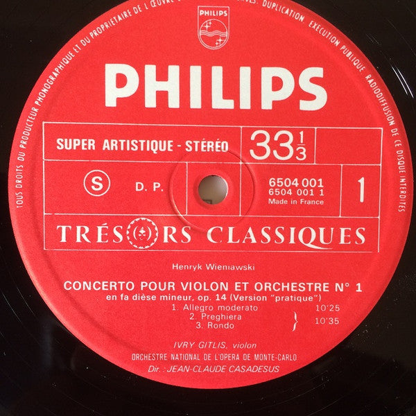 Ivry Gitlis, Henryk Wieniawski, Jean-Claude Casadesus, Orchestre National De L'Opéra De Monte-Carlo : Concertos Pour Violon Et Orchestre Nos 1 Et 2 (LP, RE, Gat)
