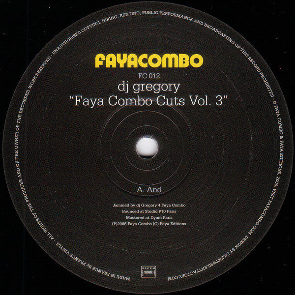 DJ Gregory : Faya Combo Cuts Vol. 3 (12")