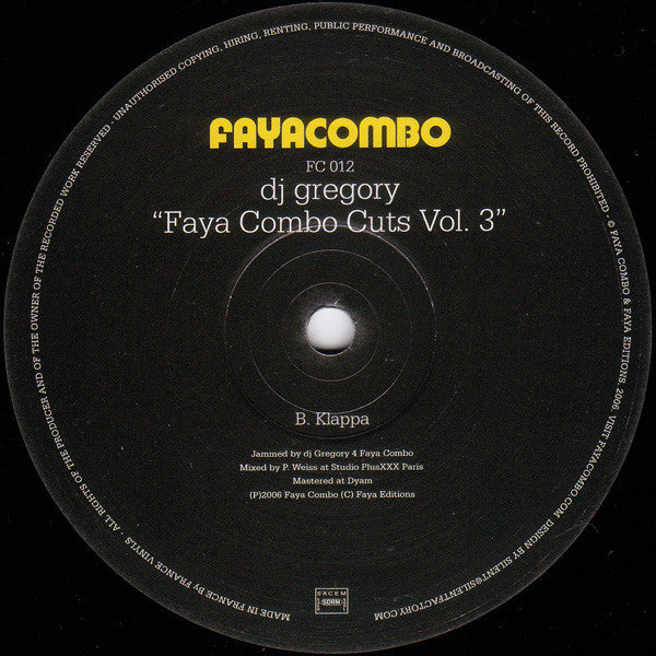 DJ Gregory : Faya Combo Cuts Vol. 3 (12")