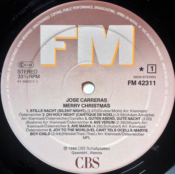 Jose Carreras* : Merry Christmas (LP, Album)