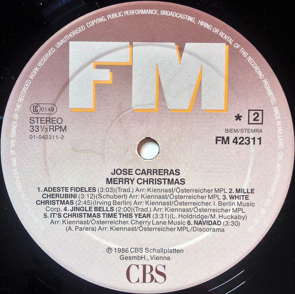 Jose Carreras* : Merry Christmas (LP, Album)