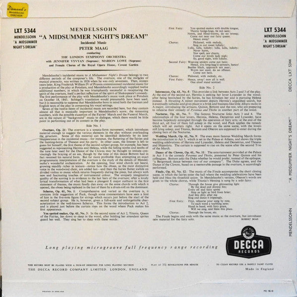 Felix Mendelssohn-Bartholdy, Peter Maag ∙ London Symphony Orchestra : A Midsummer Night's Dream (LP, Mono)
