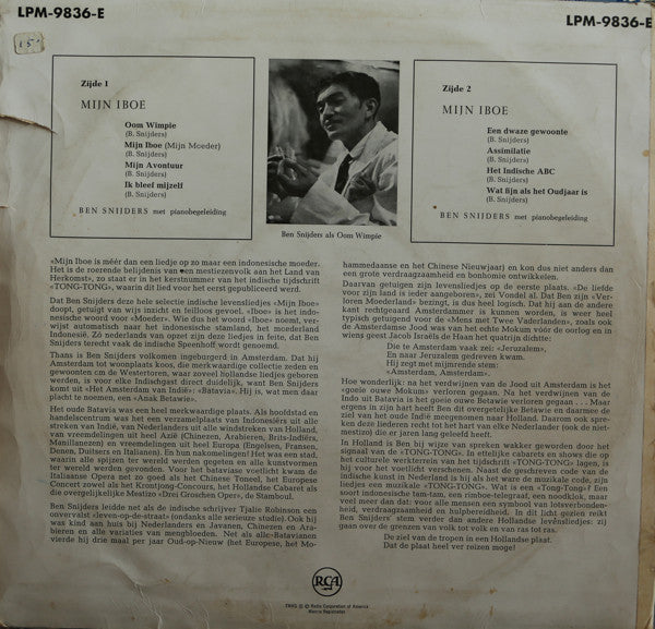 Ben Snijders : Mijn Iboe / Indische Levensliedjes Van Ben Snijders (10")