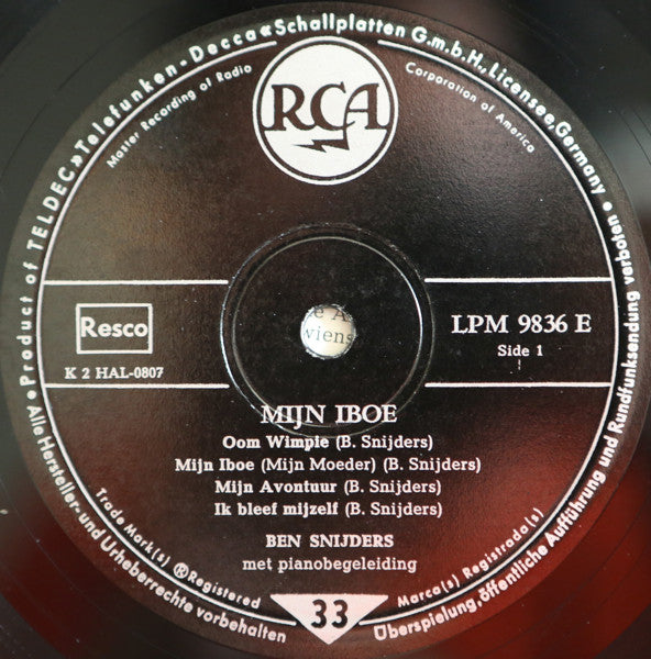 Ben Snijders : Mijn Iboe / Indische Levensliedjes Van Ben Snijders (10")