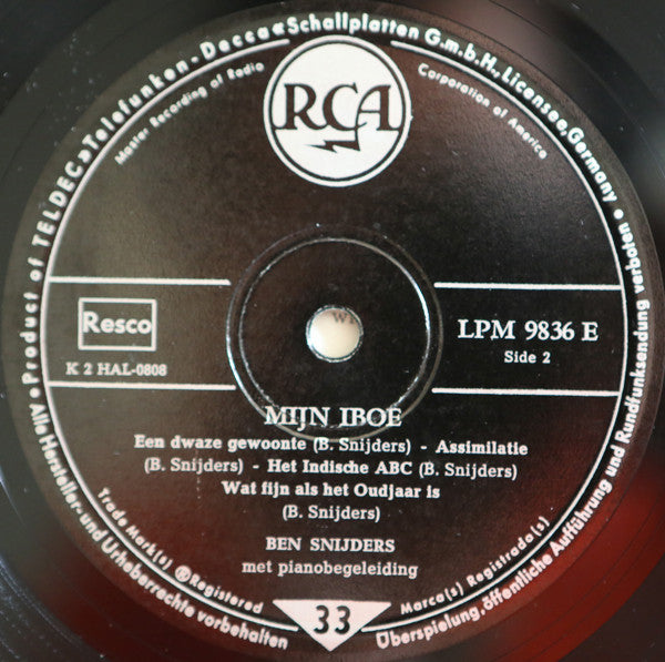 Ben Snijders : Mijn Iboe / Indische Levensliedjes Van Ben Snijders (10")
