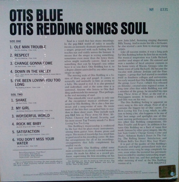 Otis Redding : Otis Blue / Otis Redding Sings Soul (LP, Album, Mono, RE + LP, Album, RE + 7", Single, )