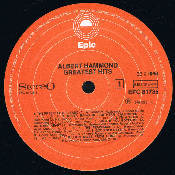 Albert Hammond : Greatest Hits (LP, Comp)