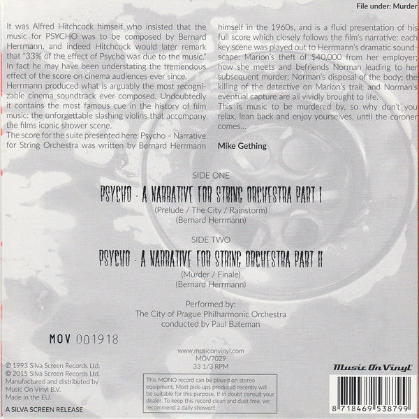 Bernard Herrmann : Psycho (A Narrative For String Orchestra) (7", EP, RSD, Mono, Ltd, Num, Red)