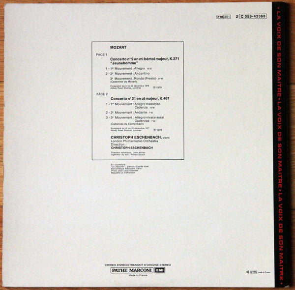 Wolfgang Amadeus Mozart - Christoph Eschenbach, London Philharmonic Orchestra : Concertos N° 9 En Mi Bémol Majeur " Jeunehomme " Et 21 En Ut Majeur (LP, Comp, Gat)