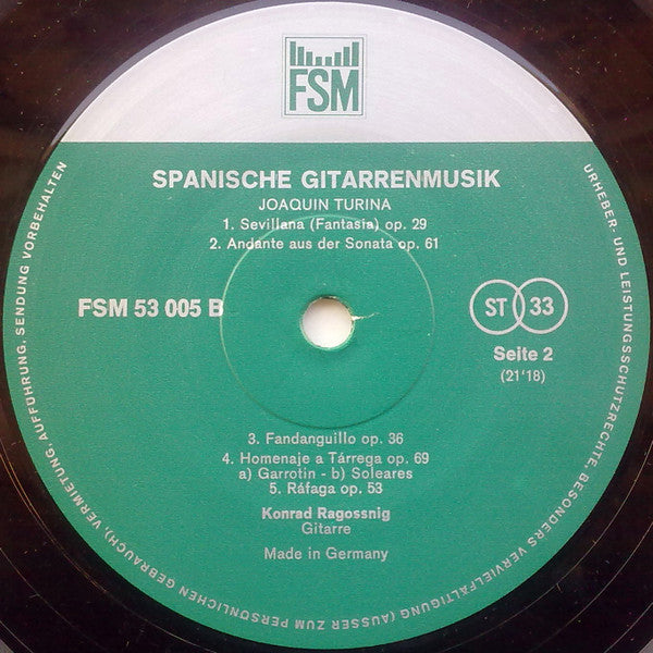Isaac Albéniz, Enrique Granados, Manuel De Falla, Joaquín Turina , Gespielt Von Konrad Ragossnig : Spanische Gitarrenmusik (LP, Quad)