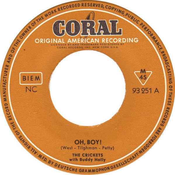 Buddy Holly And The Crickets (2) : Oh, Boy! / Peggy Sue (7", Single, Mono)
