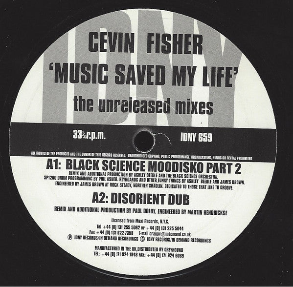 Cevin Fisher : Music Saved My Life (The Unreleased Mixes) (12")