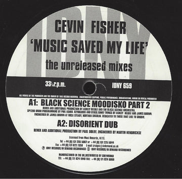 Cevin Fisher : Music Saved My Life (The Unreleased Mixes) (12")