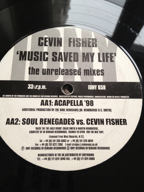 Cevin Fisher : Music Saved My Life (The Unreleased Mixes) (12")