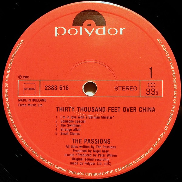 The Passions : Thirty Thousand Feet Over China (LP, Album)