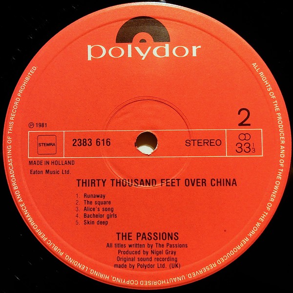 The Passions : Thirty Thousand Feet Over China (LP, Album)