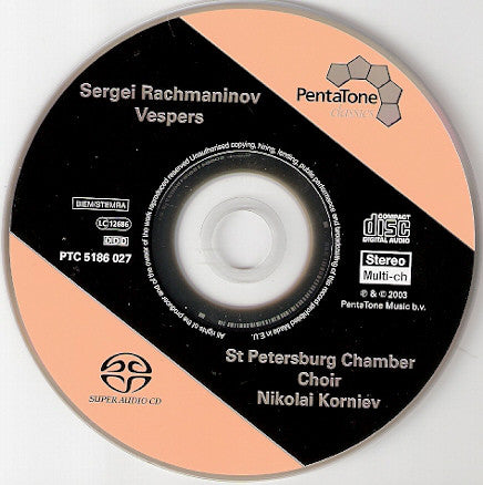 Sergei Vasilyevich Rachmaninoff - St Petersburg Chamber Choir, Nikolai Korniev : Vespers (SACD, Hybrid, Multichannel, Album)