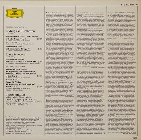 Beethoven* - Schubert*, Gidon Kremer, London Symphony Orchestra ∙ Emil Tchakarov : Musik Für Violine & Orchester (LP)