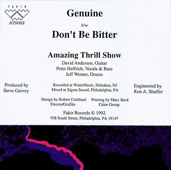 Amazing Thrill Show : Genuine / Don't Be Bitter (7", Single, Red)