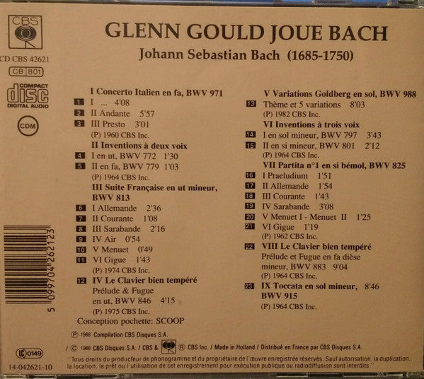 Glenn Gould, Johann Sebastian Bach : Glenn Gould Joue Bach (CD, Comp)