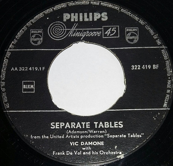 Vic Damone : Separate Tables / Penny Serenade  (7", Single)