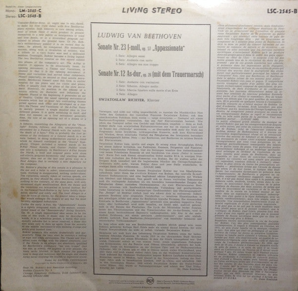 Sviatoslav Richter, Ludwig van Beethoven : Appassionata And Funeral March Sonatas (LP)
