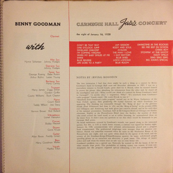 Benny Goodman : The Famous 1938 Carnegie Hall Jazz Concert (2xLP, Album, Red)