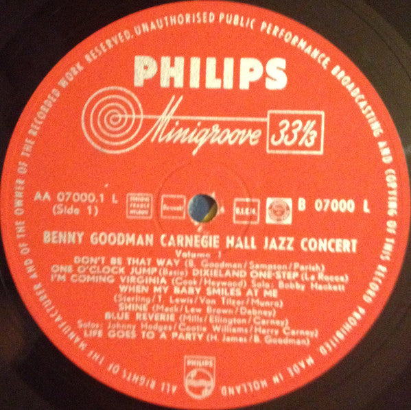 Benny Goodman : The Famous 1938 Carnegie Hall Jazz Concert (2xLP, Album, Red)