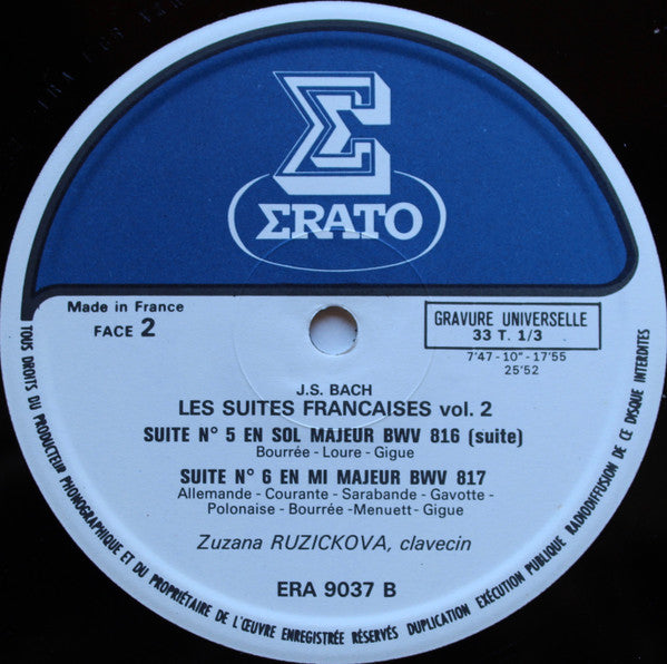 Johann Sebastian Bach, Zuzana Růžičková : L'Oeuvre Pour Clavecin 7-8 :  Les Suites Françaises (2xLP, Album, gat)