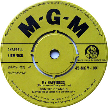 Connie Francis : My Happiness (7", Single, 4-P)