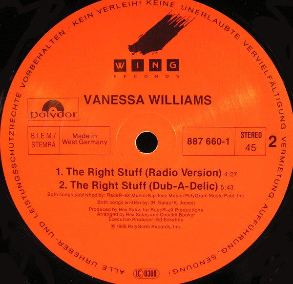 Vanessa Williams : The Right Stuff (12", Single)