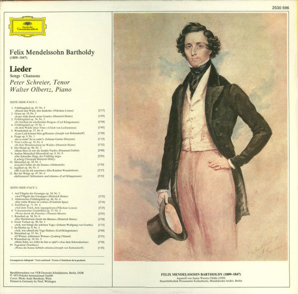 Felix Mendelssohn-Bartholdy - Peter Schreier, Walter Olbertz : Lieder (LP)