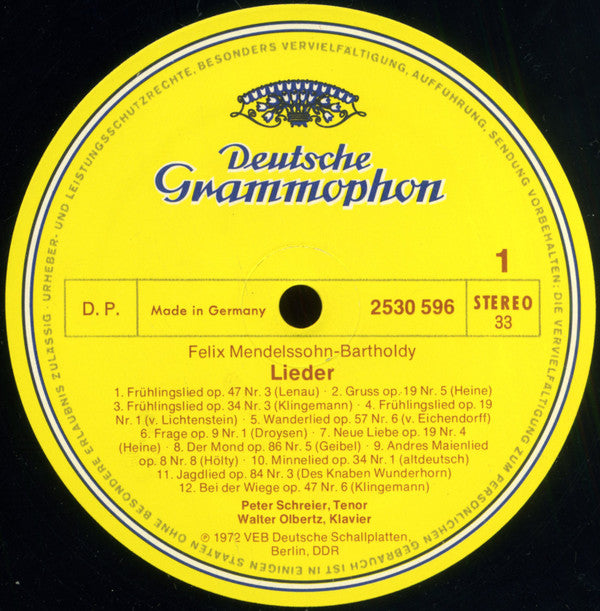 Felix Mendelssohn-Bartholdy - Peter Schreier, Walter Olbertz : Lieder (LP)