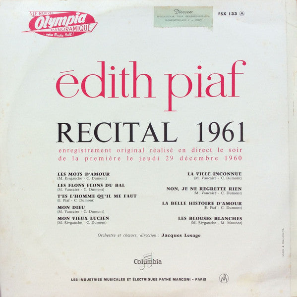 Edith Piaf : Recital 1961 (LP, Album)