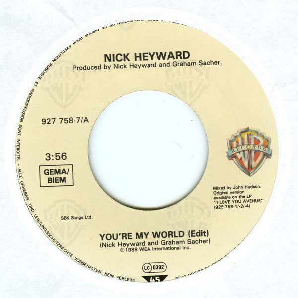 Nick Heyward : You're My World (7", Single)