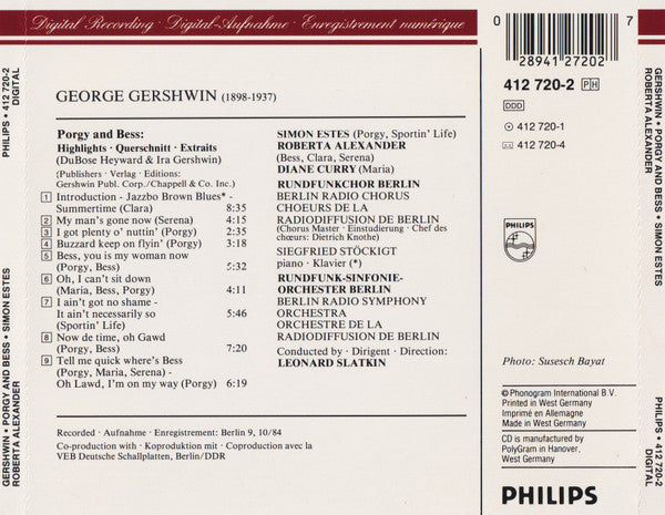 George Gershwin, Simon Estes, Roberta Alexander, Rundfunkchor Berlin, Rundfunk-Sinfonieorchester Berlin, Leonard Slatkin : Porgy And Bess (Highlights) (CD, Album, Pol)